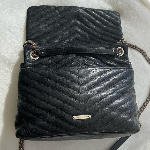 Rebecca Minkoff Black Quilted Pebbled Leather Edie Crossbody Shoulder Bag - Picture 4 of 16